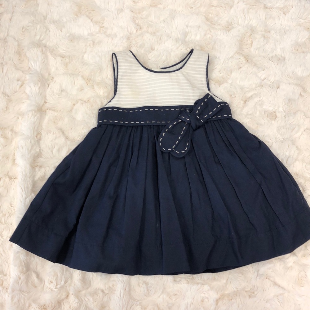 NWOT blue and beige baby girl dress